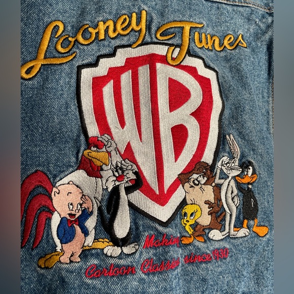 Looney Tunes Vintage Classic Wear Denim Jacket Warner Bros Embroidered Youth M - Picture 8 of 11